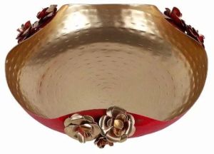 Set Of 2 Red and Gold Hammered Rose Candle Urli