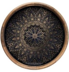 14 Inch Wooden Resin Round Tray