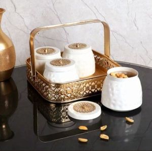 Iron Dry Fruit Jar Set of 4 with Basket