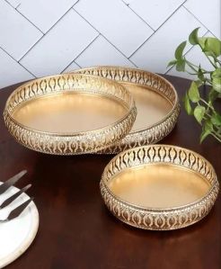 Golden Metal Serving Tray Set