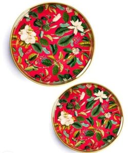 Metal Pink Magnolia Tray Set of  2