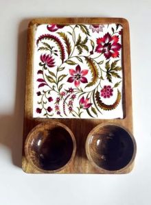 Mango Wood Resin Printed Serving Platter Set