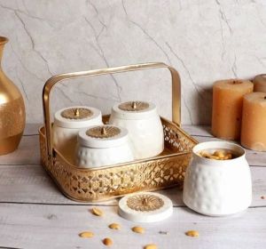 Iron Dry Fruit Jar Set of 4 with Basket