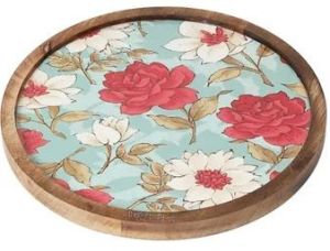 8 Inch Round Printed Wooden Resin Tray