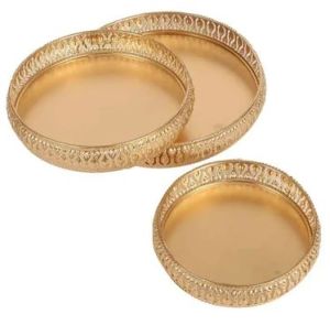 Golden Metal Serving Tray Set