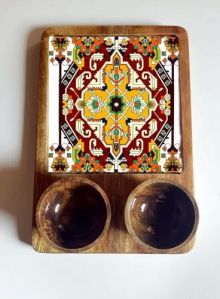 Mango Wood Resin Printed Serving Platter Set