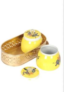 Iron Elephant Print Jars Basket Set