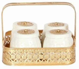 Iron Dry Fruit Jar Set of 4 with Basket