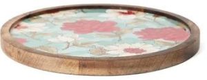 8 Inch Round Printed Wooden Resin Tray
