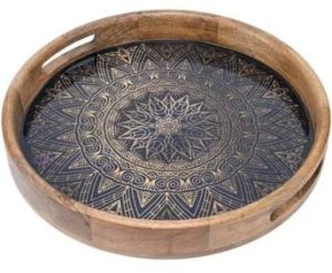 14 Inch Wooden Resin Round Tray