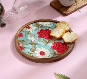 8 Inch Round Printed Wooden Resin Tray