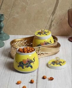 Iron Elephant Print Jars Basket Set