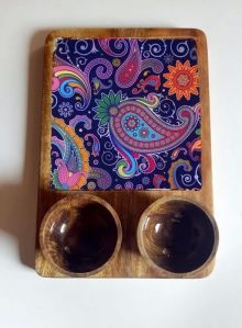 Mango Wood Resin Printed Serving Platter Set