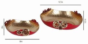 Set Of 2 Red and Gold Hammered Rose Candle Urli