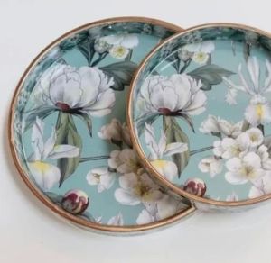MDF Printed Round Serving Tray Set of 2