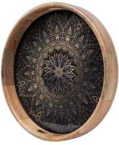 14 Inch Wooden Resin Round Tray