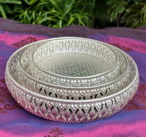 Round German Silver Tray Set of 3