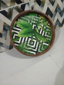 Round Mango Wood Resin Printed Tray