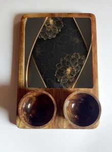 Mango Wood Resin Printed Serving Platter Set