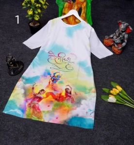 Ladies Cotton Holi Printed Kurti