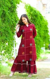 Ladies Rayon Kurti With Sharara Set