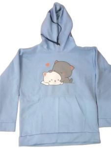 Ladies Sky Blue Printed Fleece Hoodie