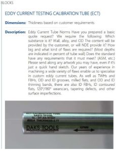 EDDY CURRENT TESTING CALIBRATION TUBE (ECT)