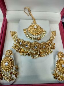 gold plated pipal patti kundan work necklace set