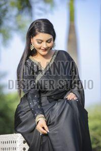 Ladies Hand Embroidered Silk Saree with Blouse