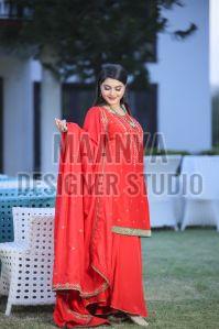 Ladies Crepe Embroidered Sharara Suit