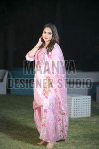 Ladies Crepe Silk Zari Embroidered Suit