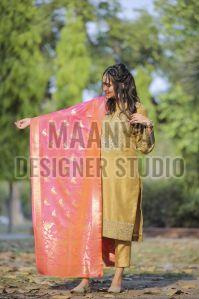 Ladies Silk Suit With Banarasi Dupatta