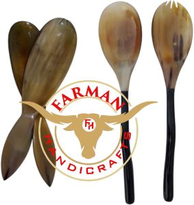 Ox Horn and Wooden Serving Spoon Set