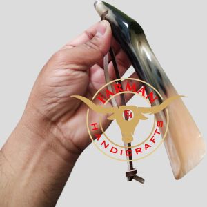Tipped Ox Horn Shoe Horn with Leather Thong