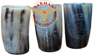 Handcarved Viking Drinking Short Horn Cup