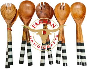 Ox Horn and Wooden Serving Spoon Set