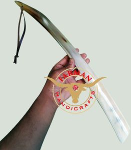 Tipped Ox Horn Shoe Horn with Leather Thongs