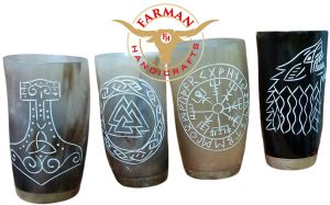 Handcarved Viking Drinking Short Horn Cup