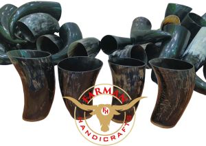 Handcarved Viking Drinking Short Horn Cup