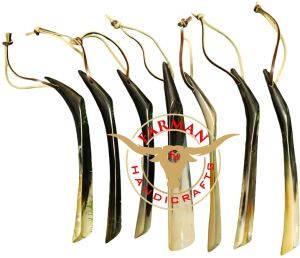 Tipped Ox Horn Shoe Horn with Leather Thongs