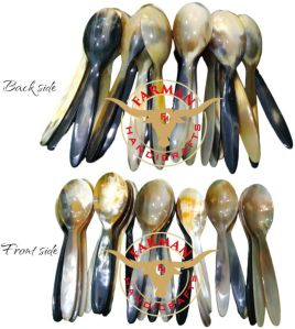 Ox Horn and Wooden Serving Spoon Set