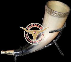 Viking Drinking Ox Horn with Horn and Iron Stand