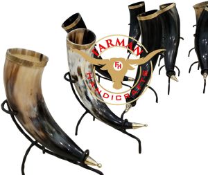 Viking Drinking Ox Horn with Horn and Iron Stand