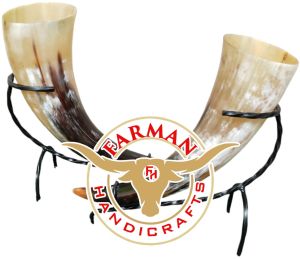 Viking Drinking Ox Horn with Horn and Iron Stand