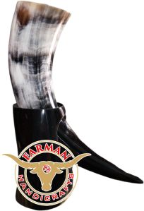 Viking Drinking Ox Horn with Horn and Iron Stand