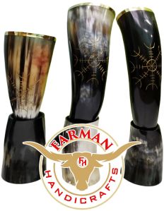 Viking Drinking Ox Horn with Horn and Iron Stand