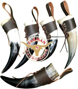 Viking Drinking Ox Horn with Leather Holder