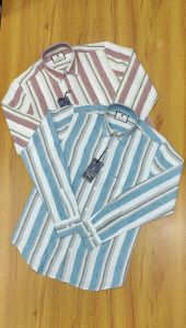 Mens Cotton Satin Twill Striped Shirt