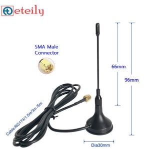 433MHz 3dBi Spring Magnetic Antenna with RG174 Cable ( L -3 Mtr) + SMA Male St. Connector