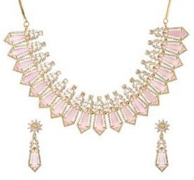 Gold Plated Baby Pink Necklace Set